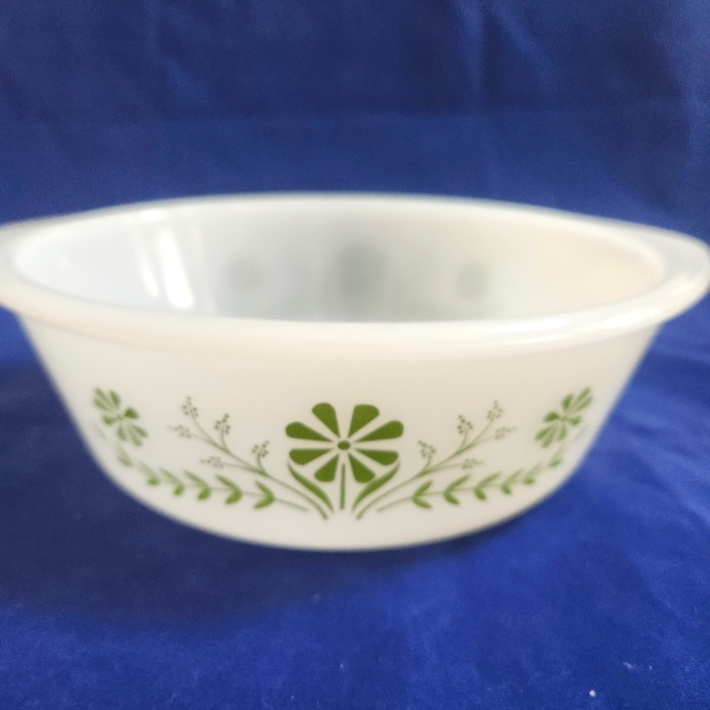 Vintage Glasbake Green Daisy Flower Milk Glass Casserole Dish